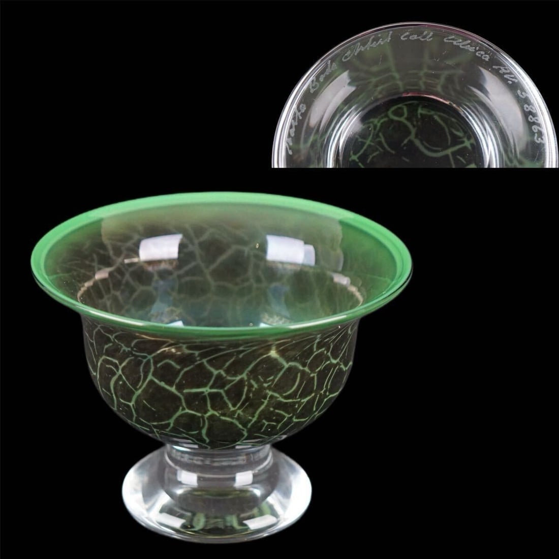 Kosta Boda Ulrica Hydman Vallien Jade Footed Glass Bowl Signed 58863 (1 of 8)