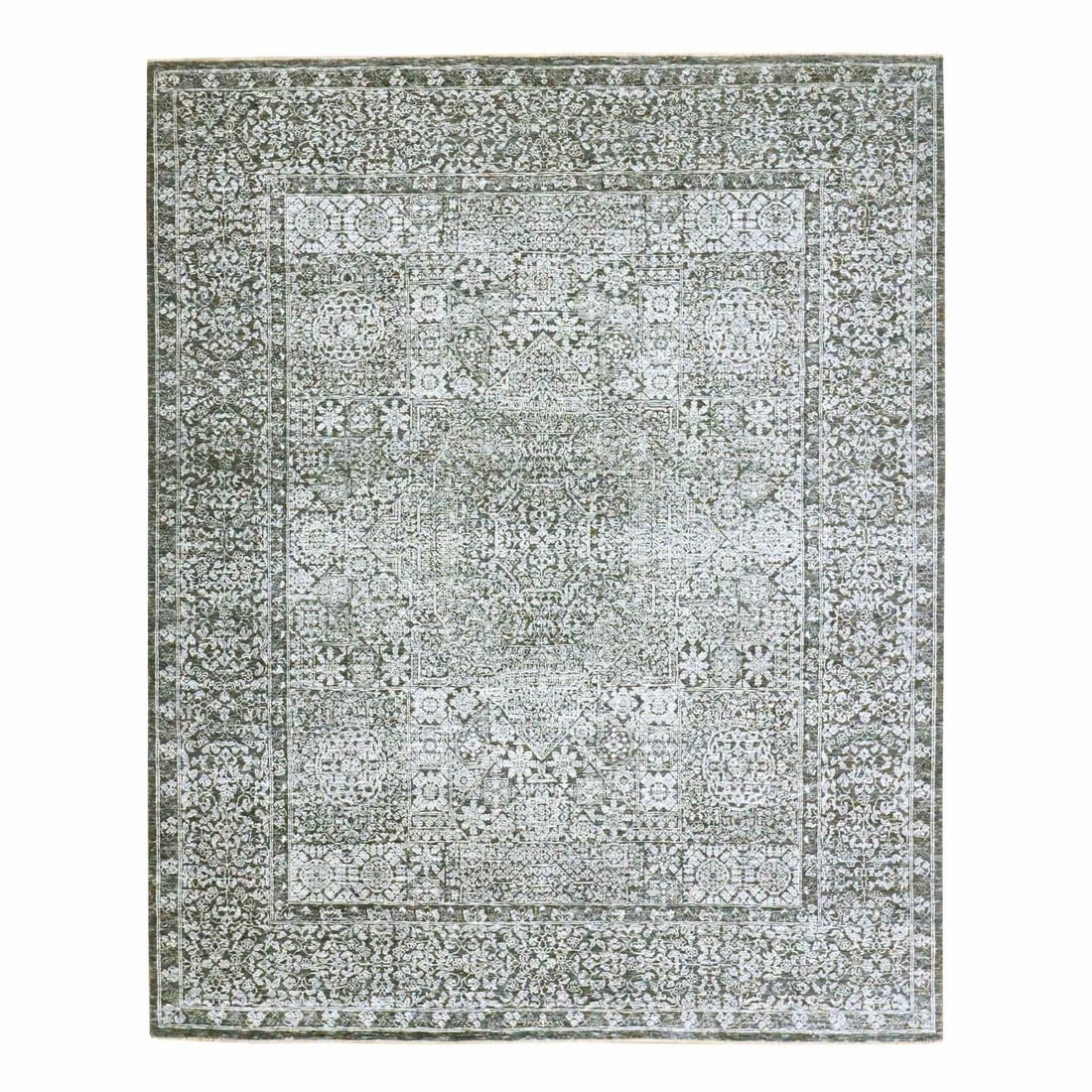8'2"x10'2" Gray Pre Historic Mamluk Design Hand Knotted Wool Oriental Rug: 8'2"x10'2" Gray Pre Historic Mamluk Design Hand Knotted Wool Oriental Rug Hand-knotted with precision, this 8'2"x10'2" gray Mamluk design wool Oriental rug boasts a rich, medallion-patterned field in 