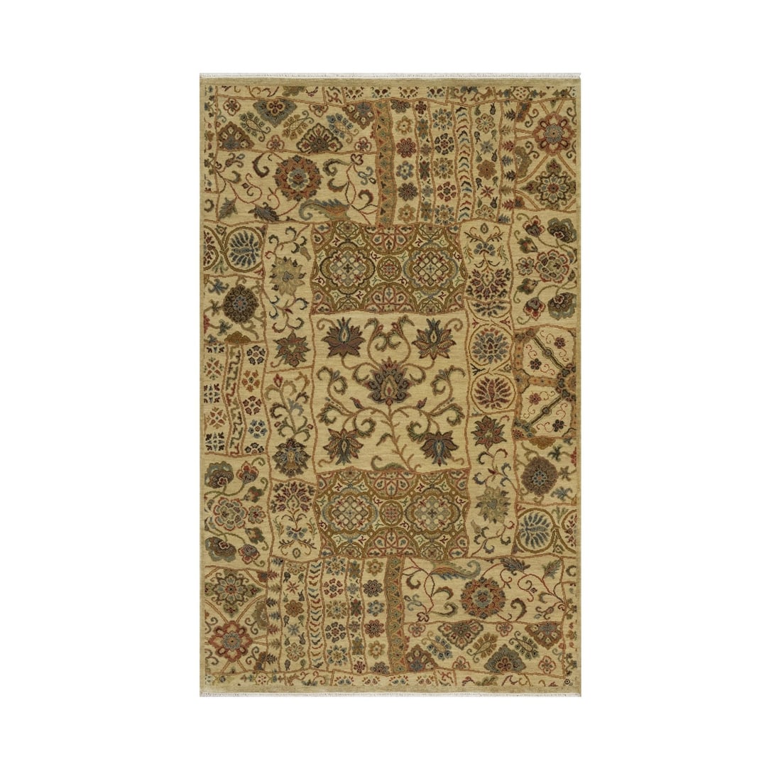 5'x8'2" Ecru Brown Pure Himalayan Wool Floral Design Hand Knotted Rug: 5'x8'2" Ecru Brown Pure Himalayan Wool Floral Design Hand Knotted Rug 5'0" x 8'2" Ecru Brown Pure Himalayan Wool Floral Design Hand Knotted Rug - A stunning, hand-knotted wool rug with a beautiful flo