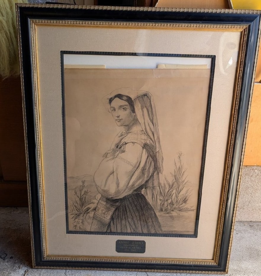 Andre Albert French Original Drawing Woman Portrait 19th Century Academic Art (1 of 6)