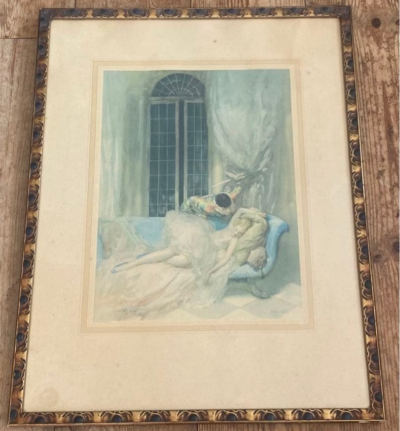 Walter Ernest Webster Etching Hand Colored Elegant Lady Interior Antique Art (1 of 8)