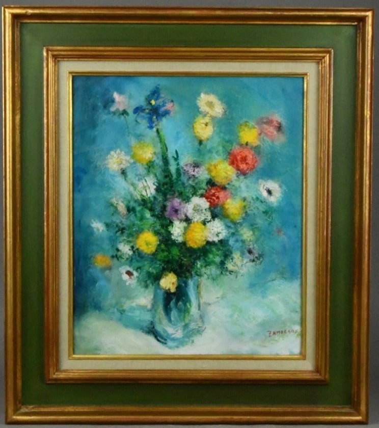 Pedro Zamorano Original Oil Painting Colorful Bouquet Still Life Framed (1 of 10)