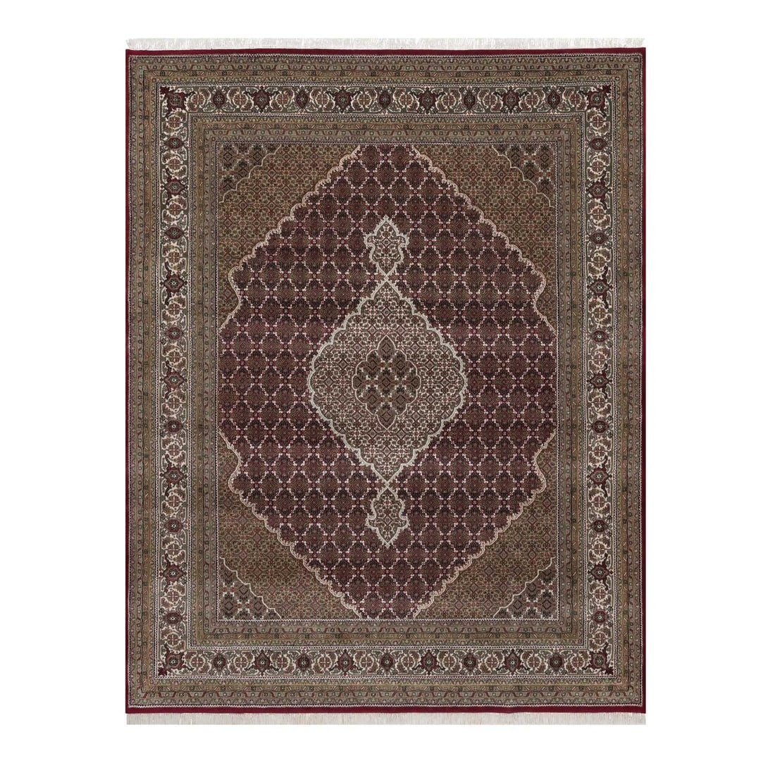 7'9"x10' Red 175 KPSI Tebraz Mahi with Medallion Design Wool Hand Knotted: 7'9"x10' Red 175 KPSI Tebraz Mahi with Medallion Design Wool Hand Knotted 7'9"x10' Red Tebraz Mahi Wool Hand Knotted Rug with Medallion Design - A stunning example of Oriental regional design, this 20