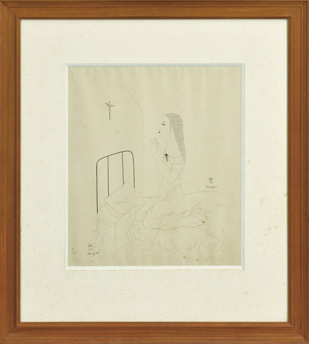 Tsuguharu Foujita Ltd Ed Signed Japanese Art Etching 1924 Prayer (1 of 8)