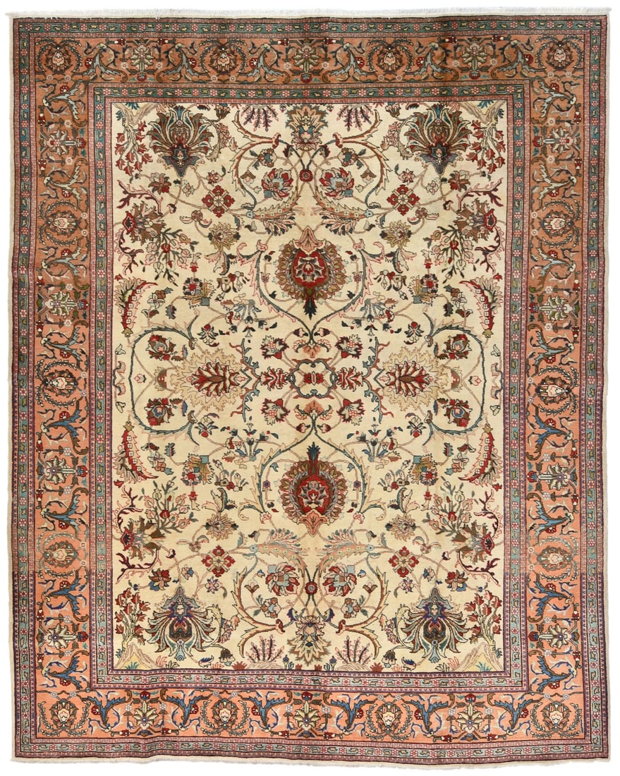 10'0X12'6 Ft Semi-Antique Handmade Wool Oriental Rug Floral Traditional Carpet Hand-Knotted: 10'0X12'6 Ft Semi-Antique Handmade Wool Oriental Rug Floral Traditional Carpet Hand-Knotted This stunning 10'0 X 12'6 ft semi-antique handmade wool Oriental rug boasts a vibrant floral pattern in a mi