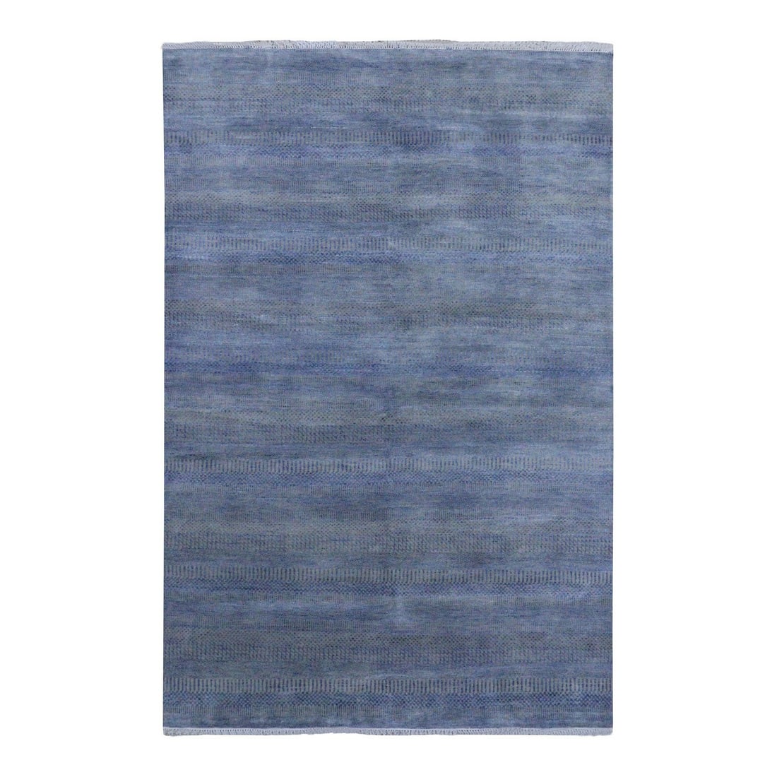 6'1"x9'1" Blue Wool and Silk Hand Knotted Modern Grass Design Gabbeh Rug: 6'1"x9'1" Blue Wool and Silk Hand Knotted Modern Grass Design Gabbeh Rug This stunning 6'1"x9'1" Blue Wool and Silk Hand Knotted Modern Grass Design Gabbeh Rug boasts a unique blend of blue wool and s
