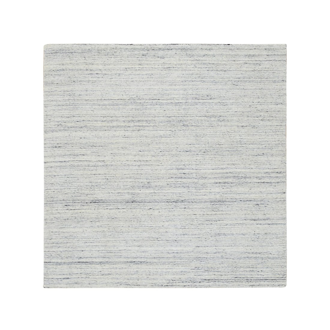6'x6' Ivory, Soft Wool Hand Loomed Plain Modern Striped Design Square Rug: 6'x6' Ivory, Soft Wool Hand Loomed Plain Modern Striped Design Square Rug Soft underfoot, this 6'x6' hand loomed wool rug brings a touch of modern elegance to any room. Its subtle ivory and black stri