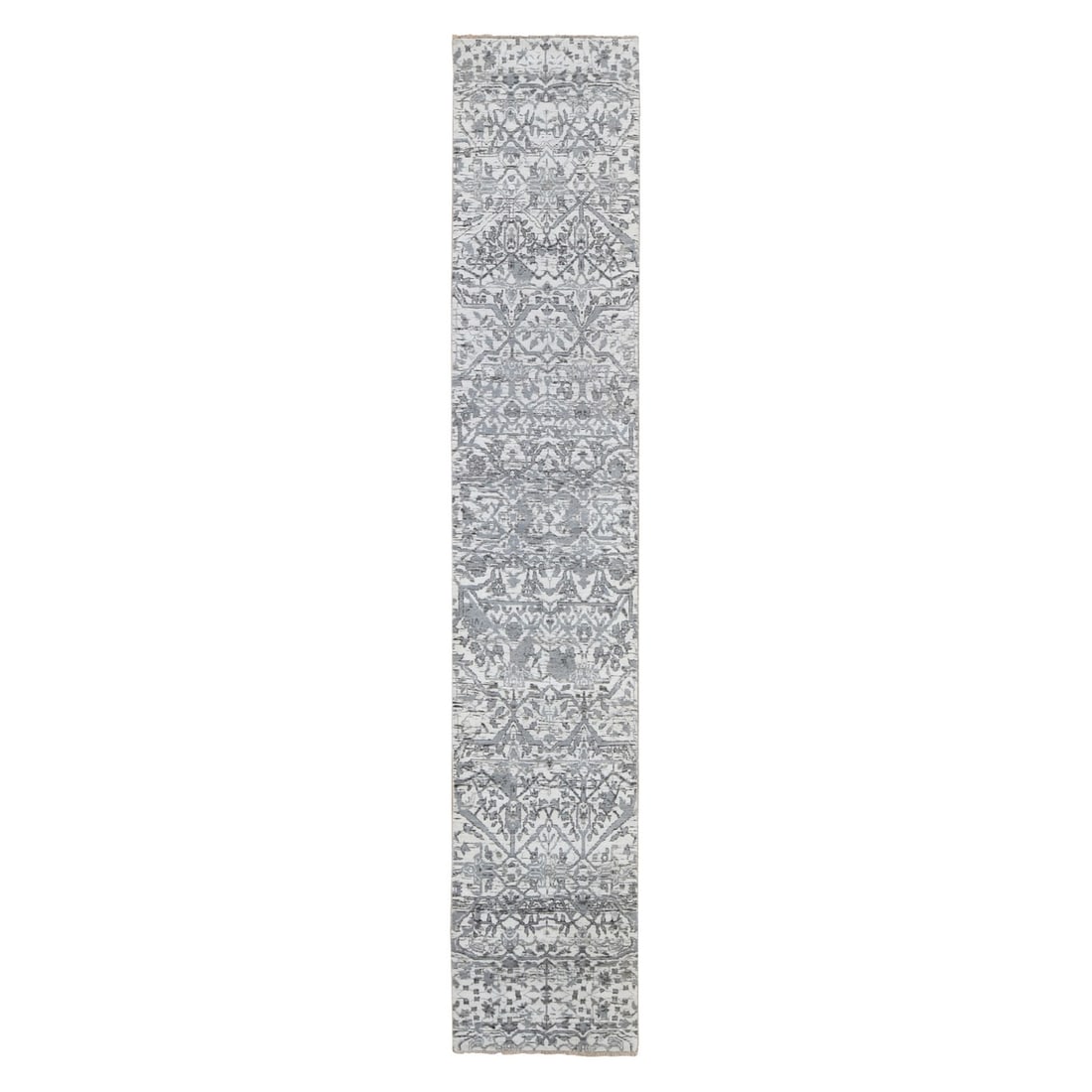 2'7"x14'1" Ivory Oushak Hand Knotted Natural Wool Runner Rug: 2'7"x14'1" Ivory Oushak Hand Knotted Natural Wool Runner Rug The 2'7"x14'1" Ivory Oushak Hand Knotted Natural Wool Runner Rug boasts a stunning ivory field with a subtle sheen, perfectly complemented 