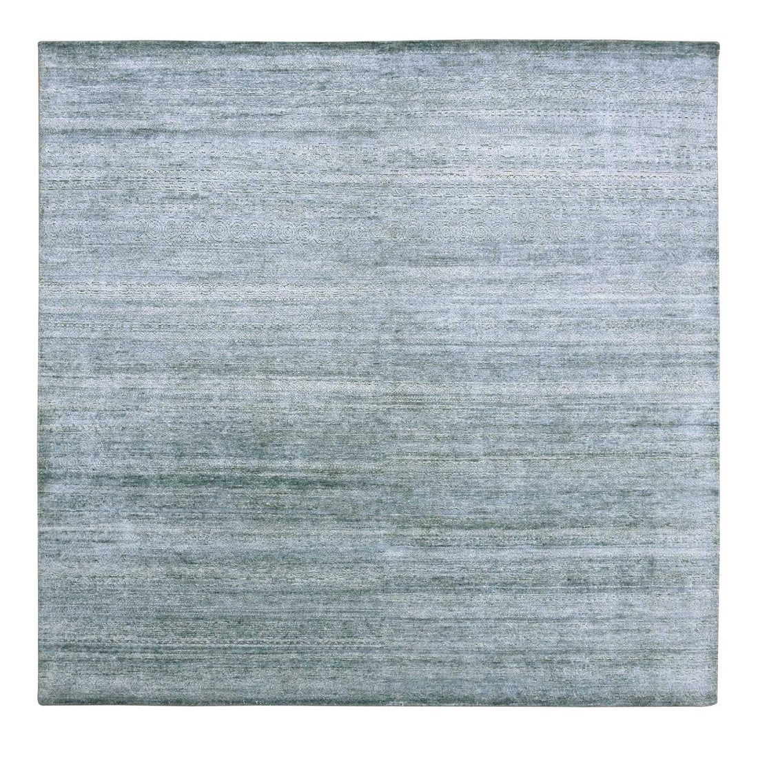 8'10"x8'10" Gray Silk Transitional Design Hand Knotted Square Rug: 8'10"x8'10" Gray Silk Transitional Design Hand Knotted Square Rug Silk hand-knotting brings depth and texture to this 8'10" x 8'10" transitional design square rug, featuring a soothing grey field colo
