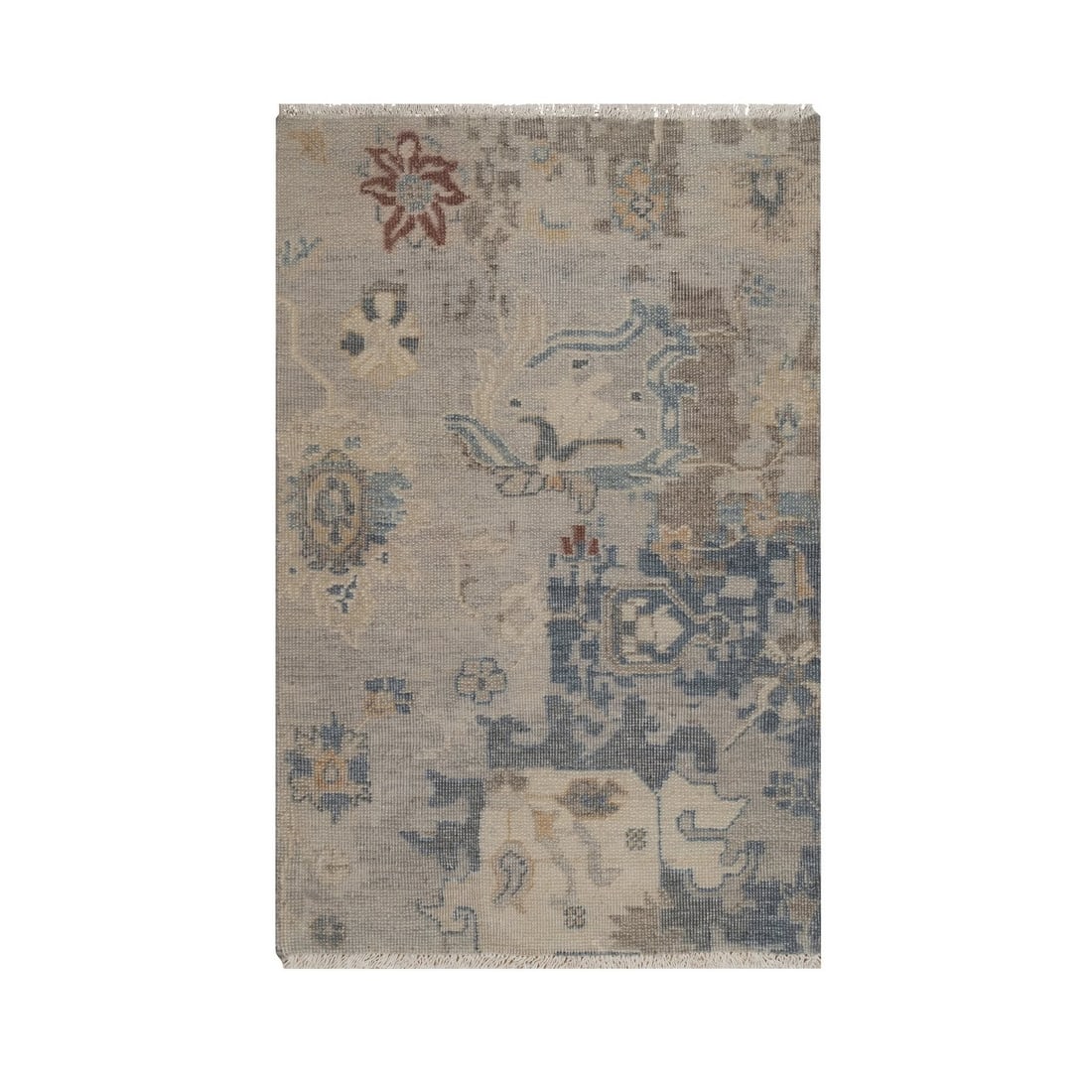 2'x3' Gray Borderless Oushak with Leaf Design Hand Knotted Wool Mat Rug: 2'x3' Gray Borderless Oushak with Leaf Design Hand Knotted Wool Mat Rug The Oushak rug boasts a striking gray borderless design, featuring a beautiful leaf pattern hand-knotted into a rich wool pile. 
