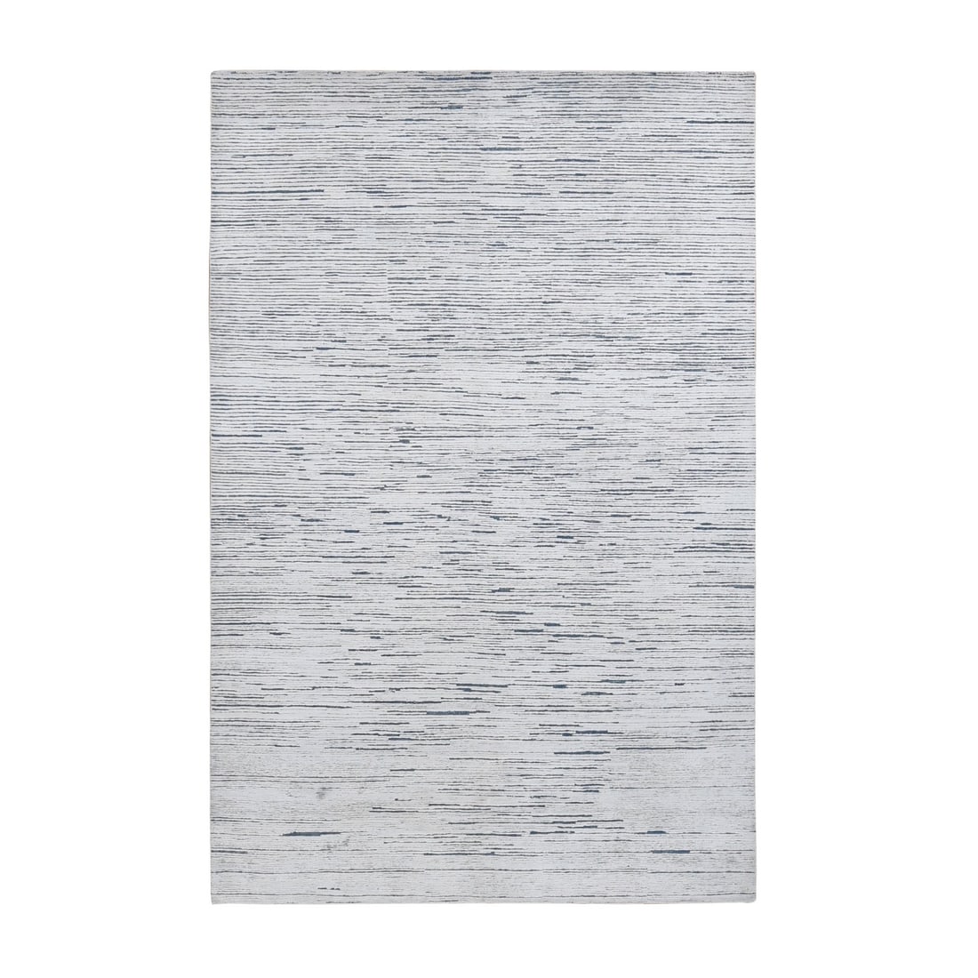 6'1"x9'4" Frost White 100% Wool Striae Design Hand Knotted Oriental Rug: 6'1"x9'4" Frost White 100% Wool Striae Design Hand Knotted Oriental Rug This stunning 6'1"x9'4" Frost White 100% Wool Striae Design Hand Knotted Oriental Rug boasts a striking ivory color and intricat