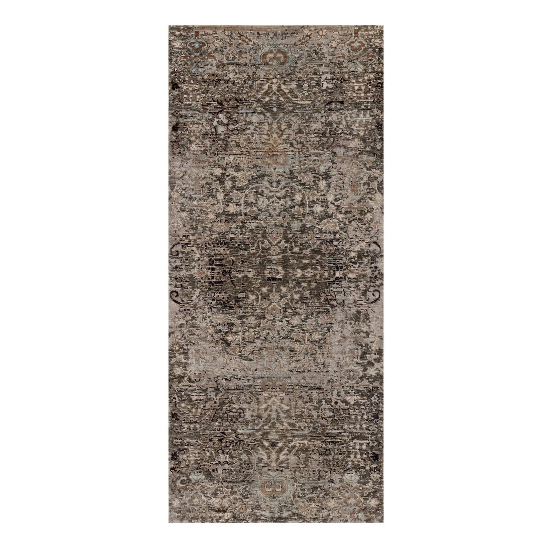 Hand Knotted Silk with Wool Runner Rug Brown 2'7"x6'1: Hand Knotted Silk with Wool Runner Rug Brown 2'7"x6'1 Hand-knotted silk and wool blend in a rich brown hue, creating a warm and inviting runner rug that adds depth to any indoor space. This transition
