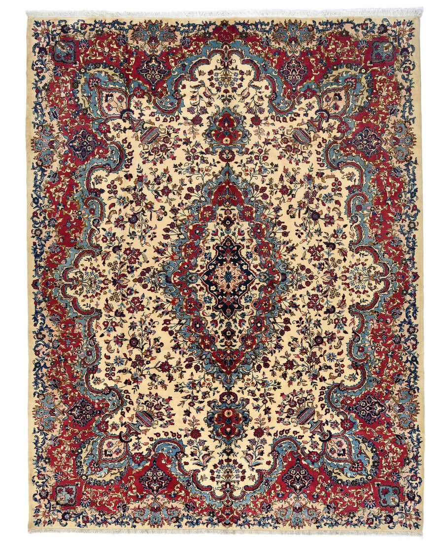 Hand-Knotted 10X13 Oriental Rug Cream Traditional Classic Carpet Dining Room Hand-Knotted: Hand-Knotted 10X13 Oriental Rug Cream Traditional Classic Carpet Dining Room Hand-Knotted Hand-knotted with traditional classic design, this 10' x 13' cream-colored Oriental rug boasts a beautiful flo