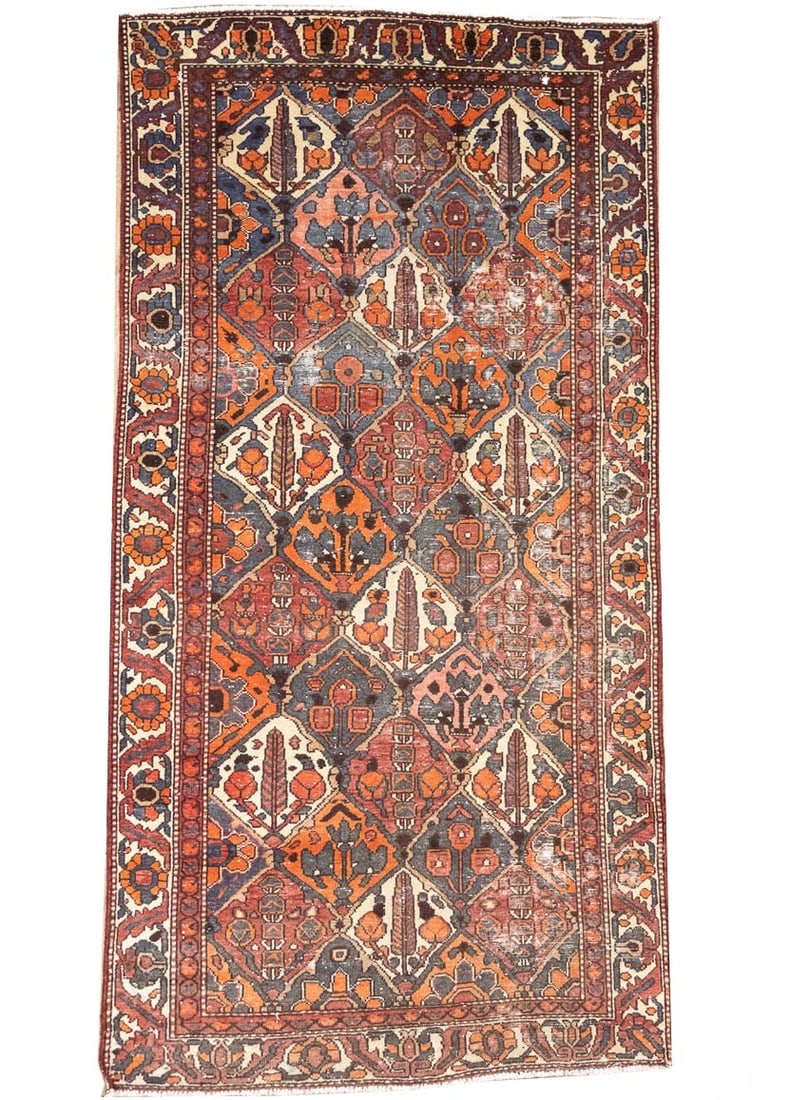 Semi-Antique Distressed Floral Tribal Wool Oriental Rug Bedroom Carpet 5X9 Ft Hand-Knotted: Semi-Antique Distressed Floral Tribal Wool Oriental Rug Bedroom Carpet 5X9 Ft Hand-Knotted Hand-knotted in wool, this 5x9 ft semi-antique distressed floral tribal rug boasts a vibrant color palette an