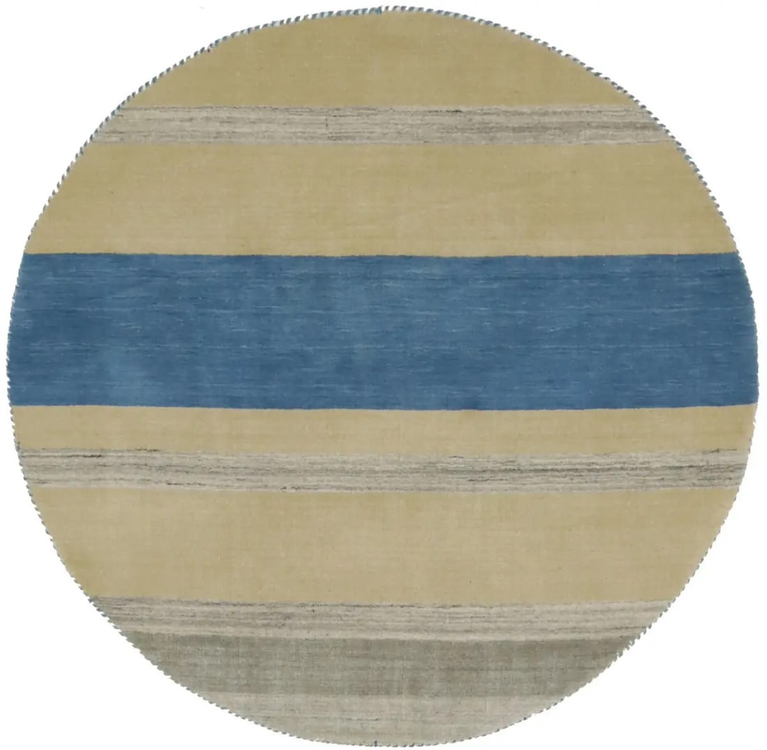 Hand-Loomed Gabbeh Round Oriental Rug 5X5 Modern Multicolored Striped Carpet Hand-Knotted: Hand-Loomed Gabbeh Round Oriental Rug 5X5 Modern Multicolored Striped Carpet Hand-Knotted Handloomed with precision, this 5x5 round Gabbeh rug boasts a vibrant multicolored striped pattern, woven from