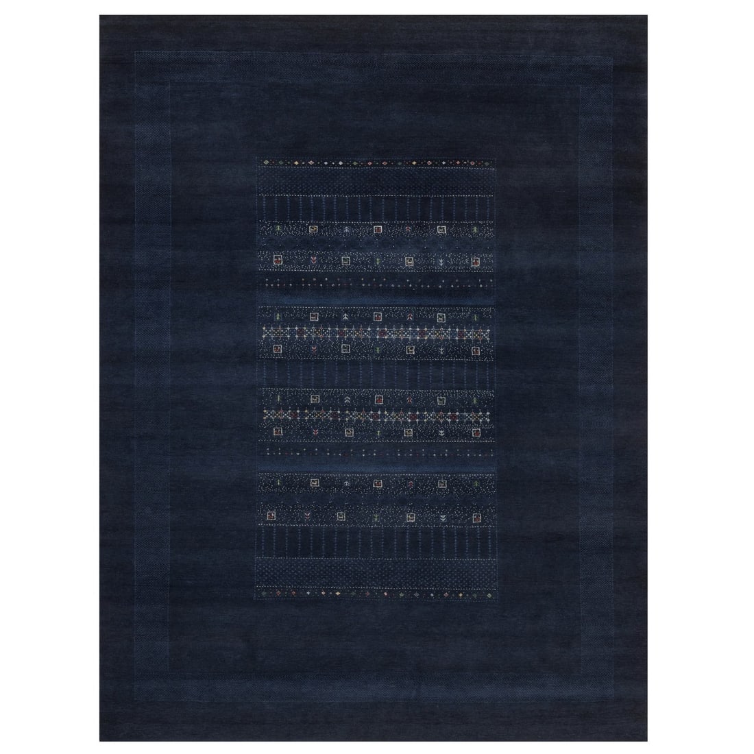 9'1"x12'1" Midnight Blue Animal Figurines Modern Wool Hand Knotted Rug (1 of 11)