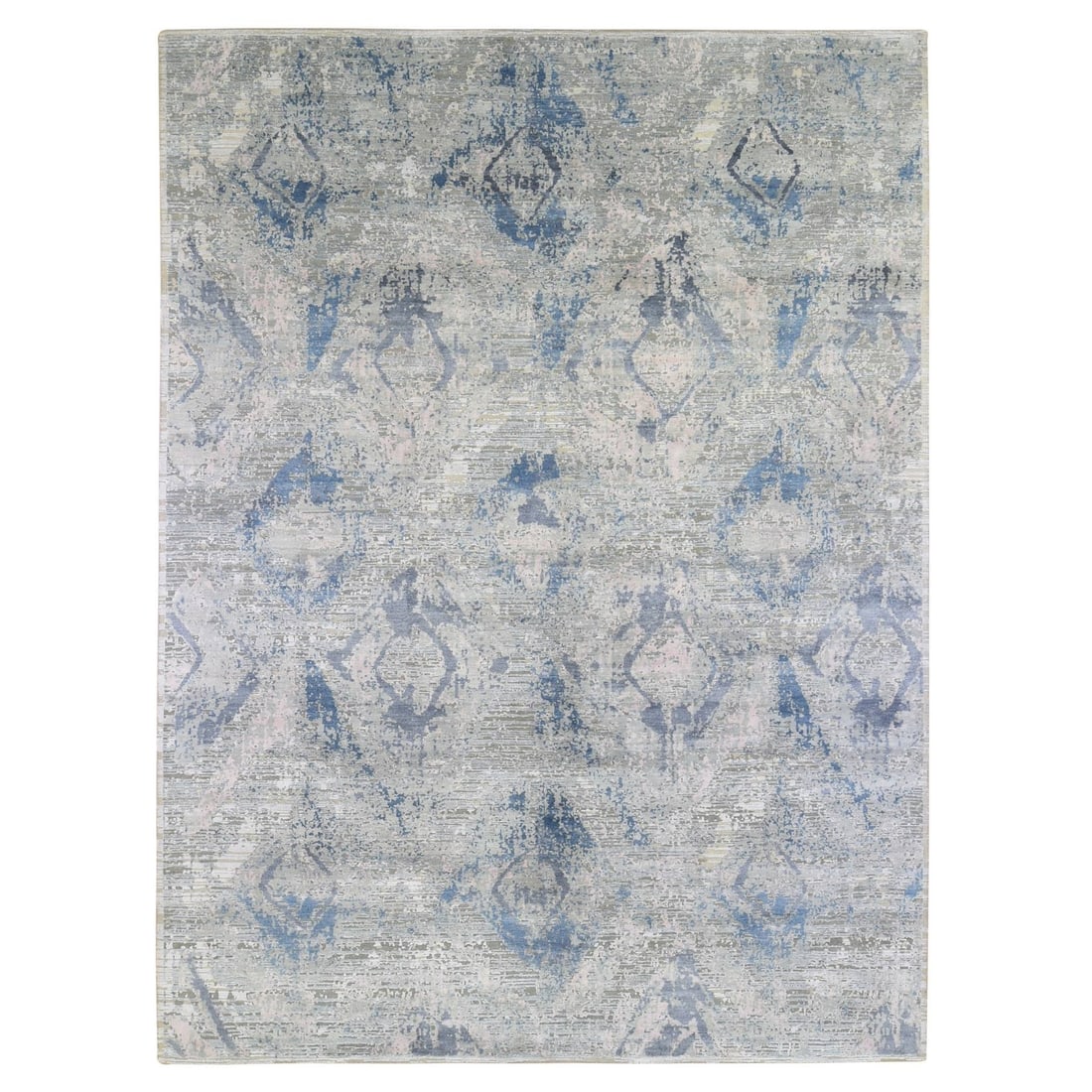 9'x12'1" Modern Hand Knotted Ivory Silk with Textured Wool Oriental Rug (1 of 12)