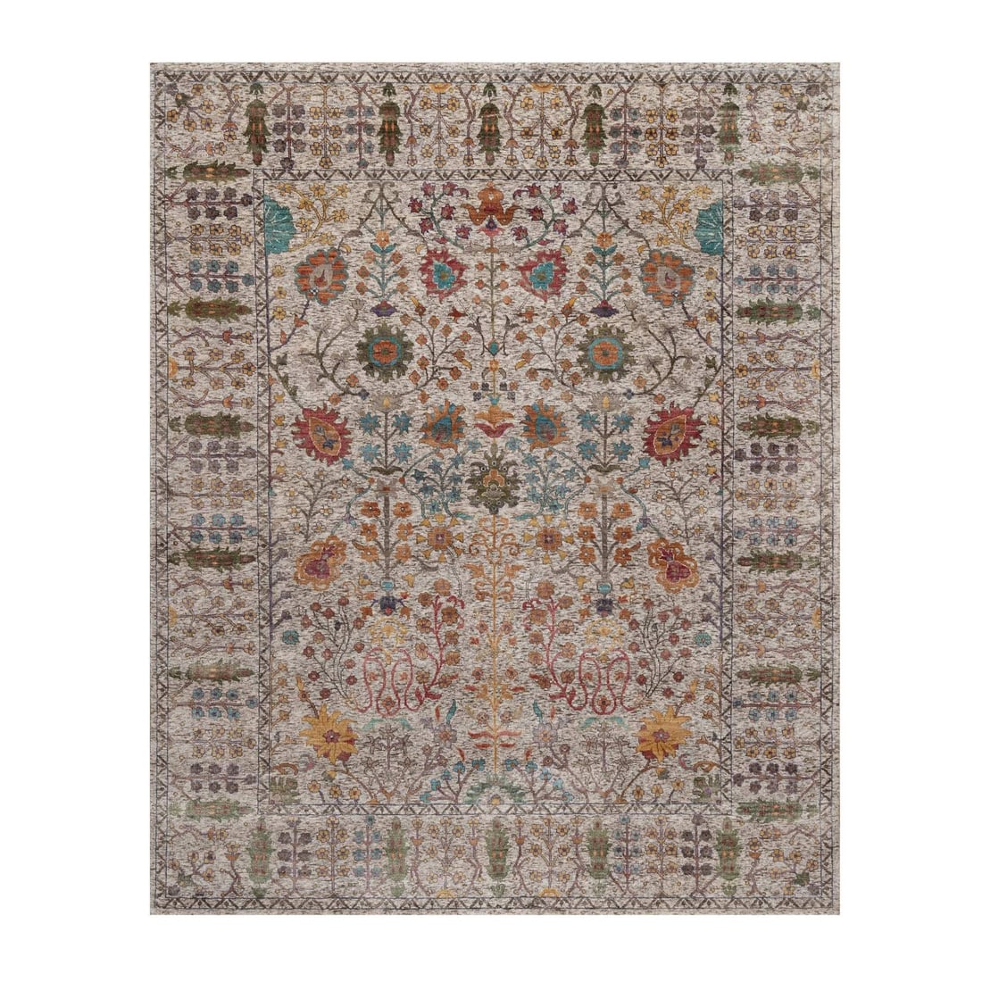 8'x10' Ivory Hand Knotted Vase Design Silk with Textured Wool Oriental Rug: 8'x10' Ivory Hand Knotted Vase Design Silk with Textured Wool Oriental Rug The 8'x10' Ivory Hand Knotted Vase Design Silk with Textured Wool Oriental Rug is a stunning piece of craftsmanship, boasting