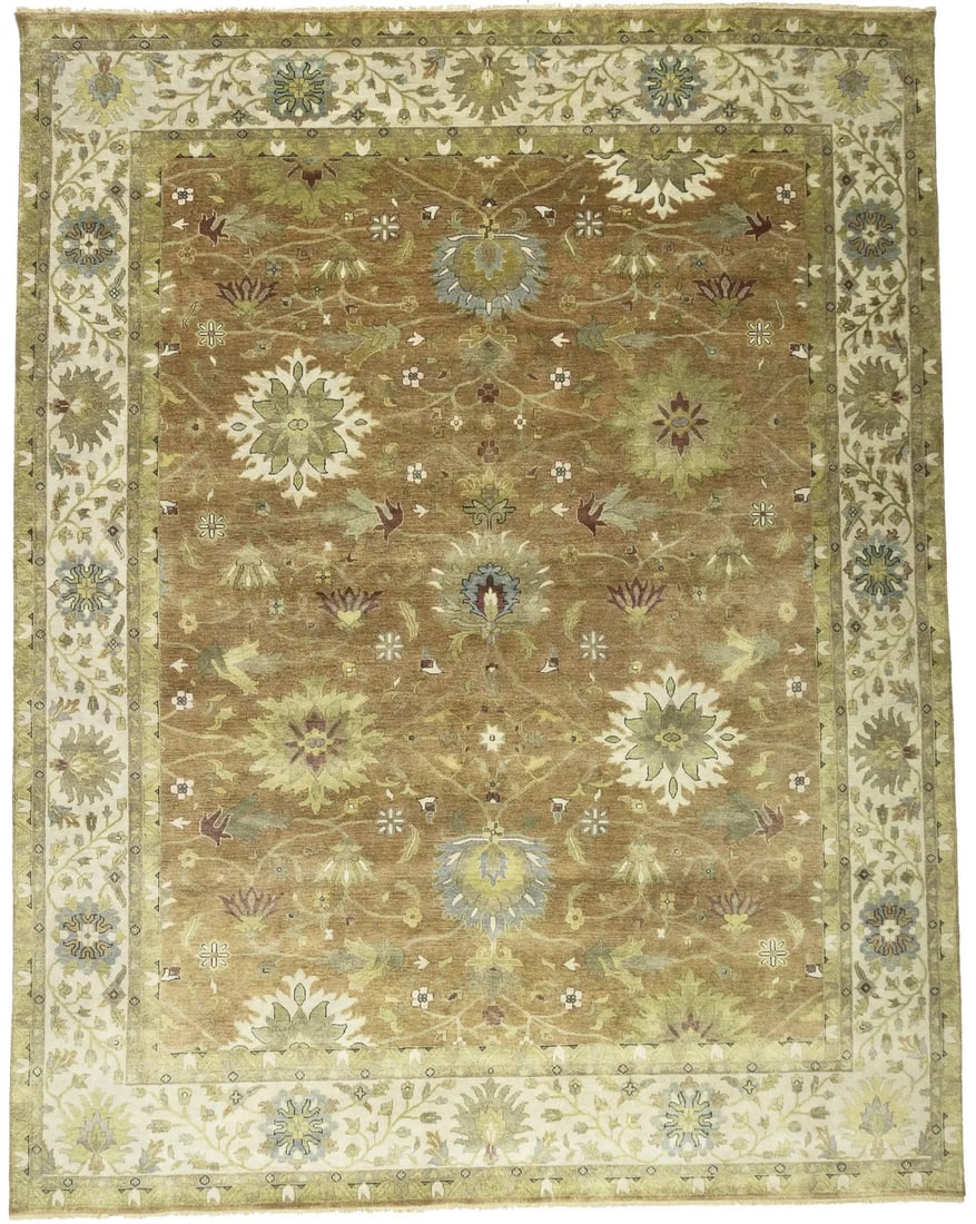 12X15 Ft Handmade Rust Floral Chobi Rug Extra Large Oriental Carpet Hand-Knotted: 12X15 Ft Handmade Rust Floral Chobi Rug Extra Large Oriental Carpet Hand-Knotted Hand-knotted in wool, this 12x15 ft floral chobi rug boasts a stunning light rust and golden brown color palette with s