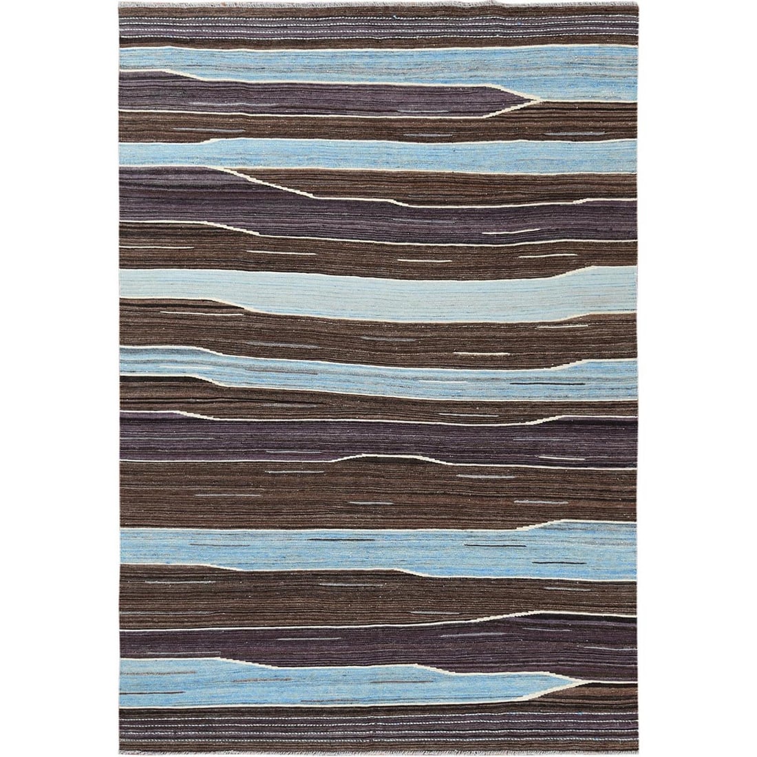 6'3"x9' Hand Woven Flat Weave Kilim Brown Mountain Design Reversible Rug: 6'3"x9' Hand Woven Flat Weave Kilim Brown Mountain Design Reversible Rug Hand-woven in Afghanistan, this 6'3"x9' rectangular kilim rug boasts a stunning brown mountain design in a flat weave pattern. 