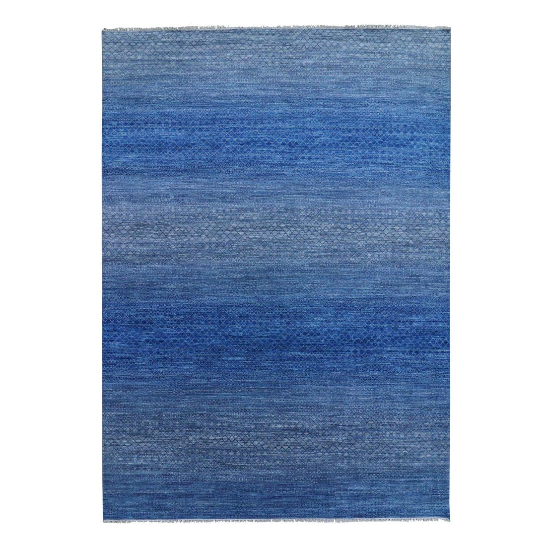Blue Pure Wool Hand Knotted 9'3"x12'6" Modern Chiaroscuro Collection Rug: Blue Pure Wool Hand Knotted 9'3"x12'6" Modern Chiaroscuro Collection Rug Blue Pure Wool Hand Knotted 9'3"x12'6" Modern Chiaroscuro Collection Rug is a stunning, hand-knotted wool rug in a striking blu