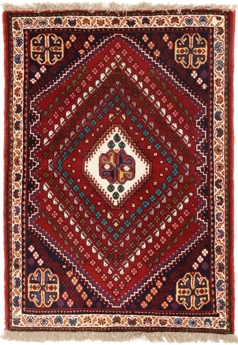 Handmade Red Tribal Geometric Design 3'4X4'8 Oriental Rug Boho Carpet Hand-Knotted: Handmade Red Tribal Geometric Design 3'4X4'8 Oriental Rug Boho Carpet Hand-Knotted Hand-knotted with love, this vibrant 3'4 x 4'8' Red Tribal Geometric Design rug is a stunning piece of bohemian decor