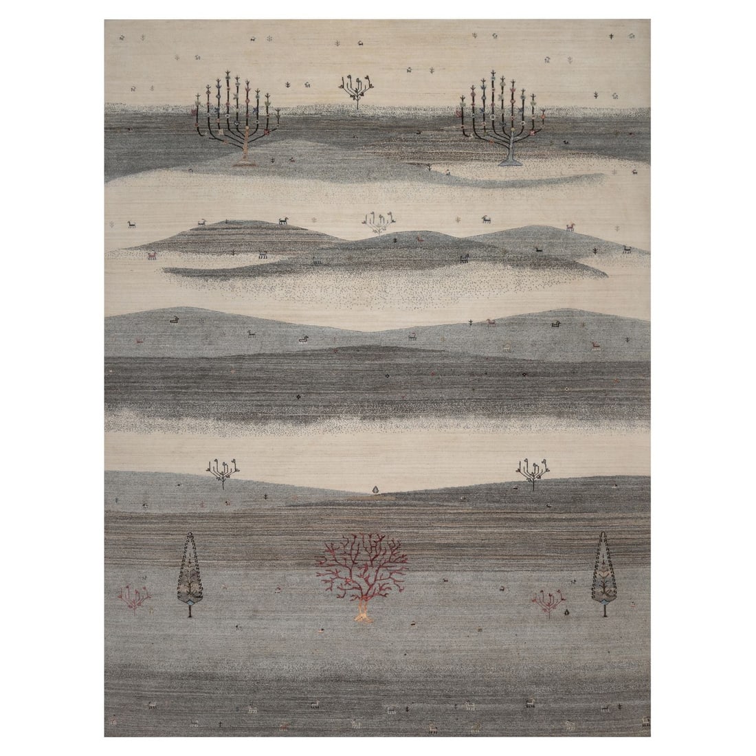 9'10"x13' Gray Modern Scenery Design Animal Figurines Hand Knotted Soft Wool (1 of 11)