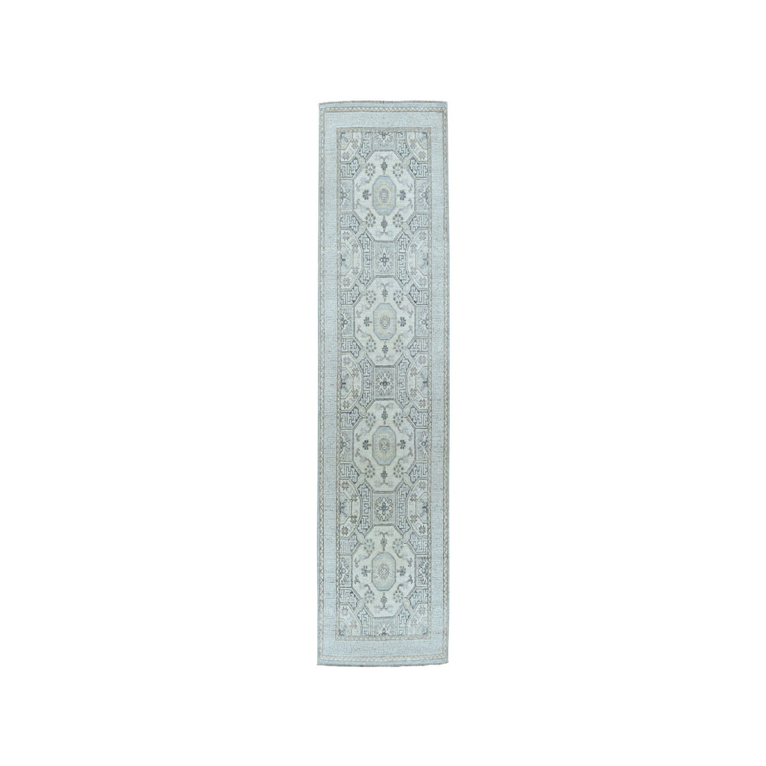 Pure Wool Runner Handmade Oriental Rug White Wash 2'9"x9'2" Pure Peshawar (1 of 6)