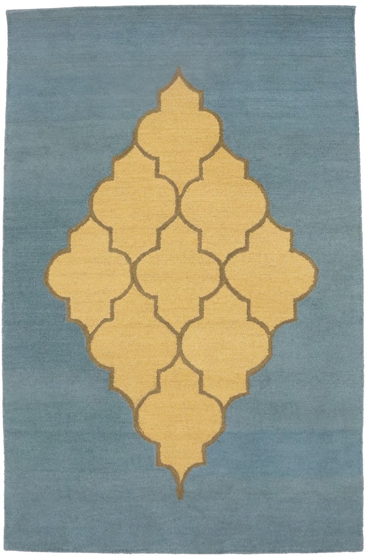 Blue-Gray & Gold Trellis Modern Wool 5X8 Hand-Tufted Area Rug Living Room Carpet Hand-Knotted: Blue-Gray & Gold Trellis Modern Wool 5X8 Hand-Tufted Area Rug Living Room Carpet Hand-Knotted Blue-gray and gold accents create a stunning modern trellis design in this hand-tufted wool area rug, meas