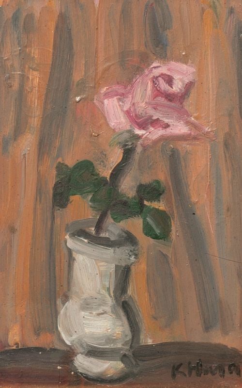 Katsushiro Hara Original Oil Painting Roses in White Vase Framed Still Life (1 of 2)