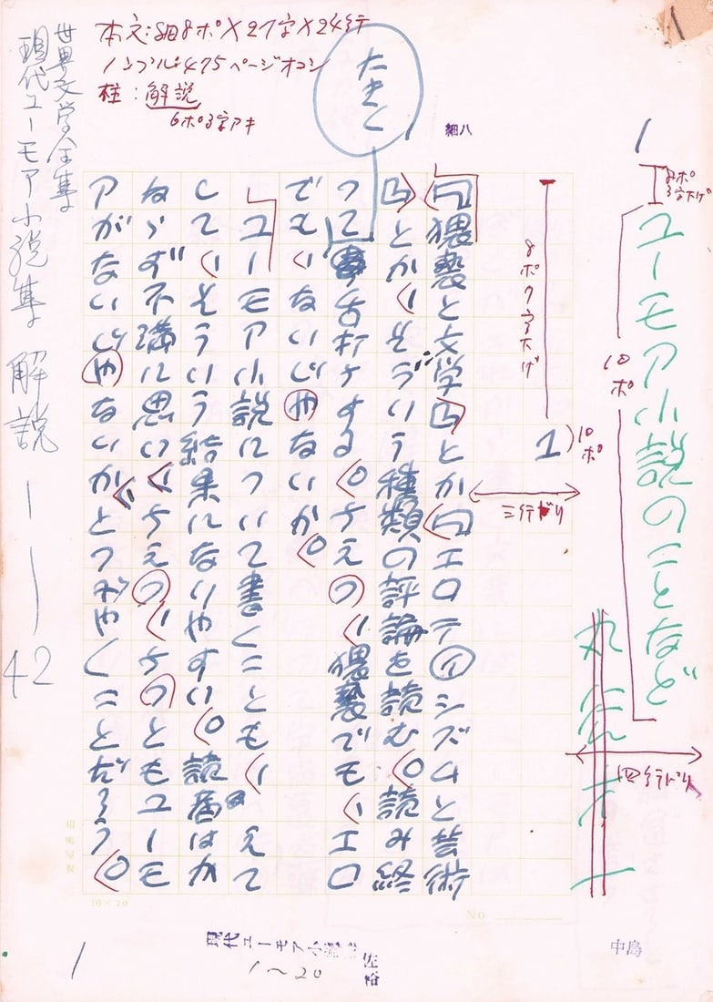 Handwritten Manuscript On Humor Original Japanese Art Saiichi Maruya (1 of 1)