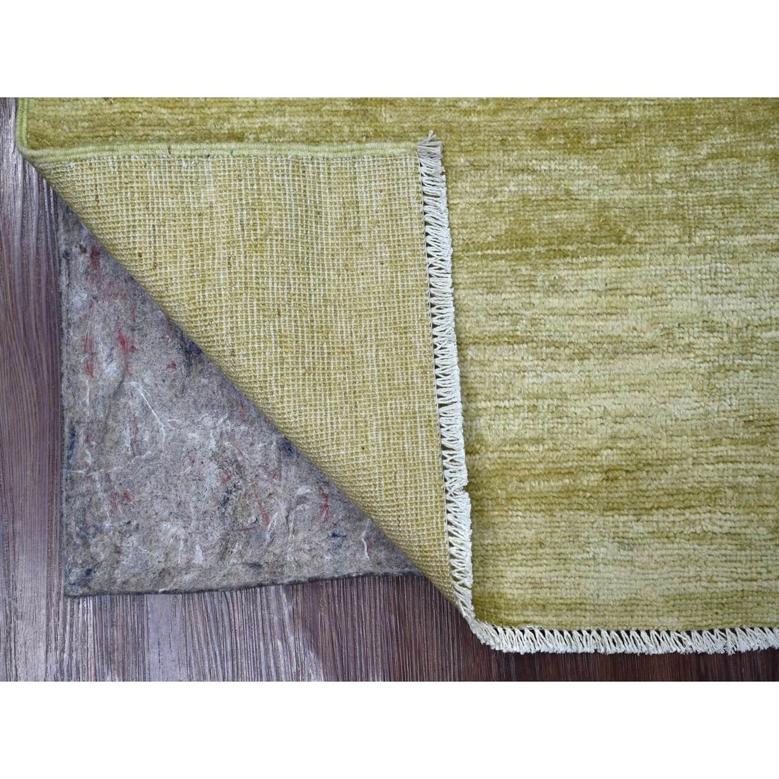 Hand Knotted Ghazni Wool Mat Green Square Pattern Solid Plain 2'10" 2'10 - 2