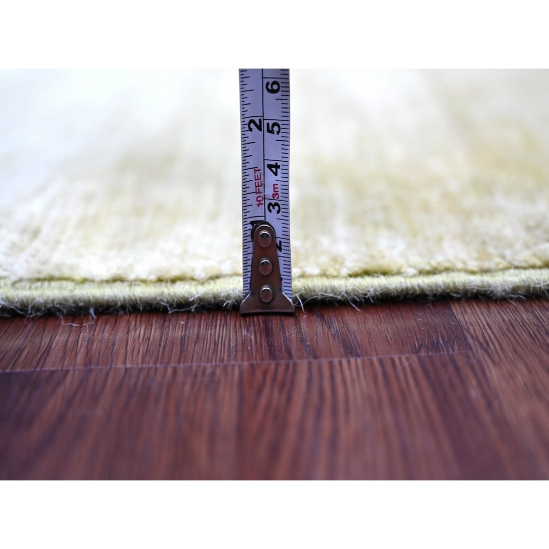 Hand Knotted Ghazni Wool Mat Green Square Pattern Solid Plain 2'10" 2'10 - 5