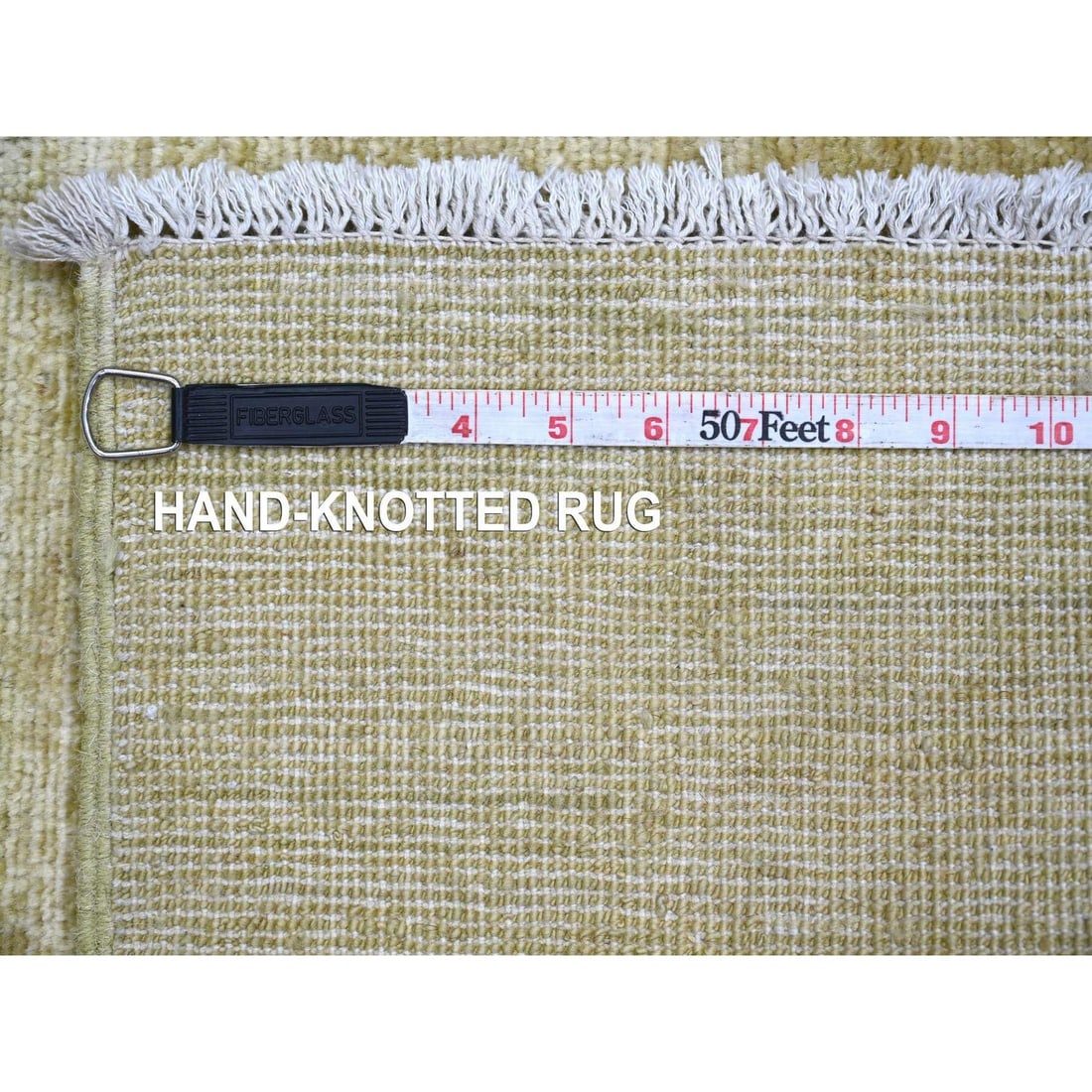 Hand Knotted Ghazni Wool Mat Green Square Pattern Solid Plain 2'10" 2'10 - 6