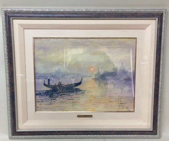 Guy Dessapt Romantic Venice Gondola Acrylic Painting French Signed Framed (1 of 7)