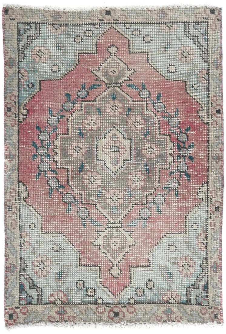 Semi-Antique Distressed Oriental Rug Muted Red Floral Design Carpet 1'8X2'5 Ft Hand-Knotted: Semi-Antique Distressed Oriental Rug Muted Red Floral Design Carpet 1'8X2'5 Ft Hand-Knotted Hand-knotted in wool, this semi-antique, distressed Oriental rug boasts a beautiful, muted red floral design