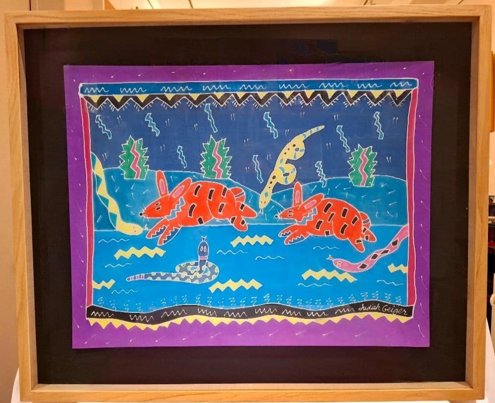 Judith Geiger Snakes Bunnies Painting Silk Signed Framed (1 of 8)