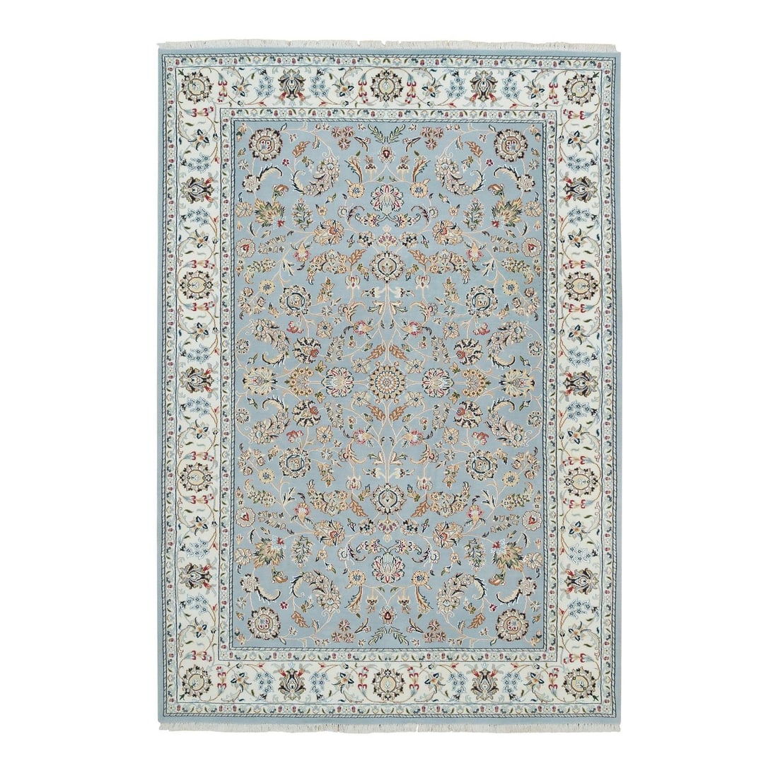 6'x9'2" Light Blue Nain Design 250 KPSI Wool Hand Knotted Oriental Rug: 6'x9'2" Light Blue Nain Design 250 KPSI Wool Hand Knotted Oriental Rug Light Blue Nain Design 250 KPSI Wool Hand Knotted Oriental Rug - A stunning 6'0" x 9'2" hand-knotted wool rug in a beautiful ligh