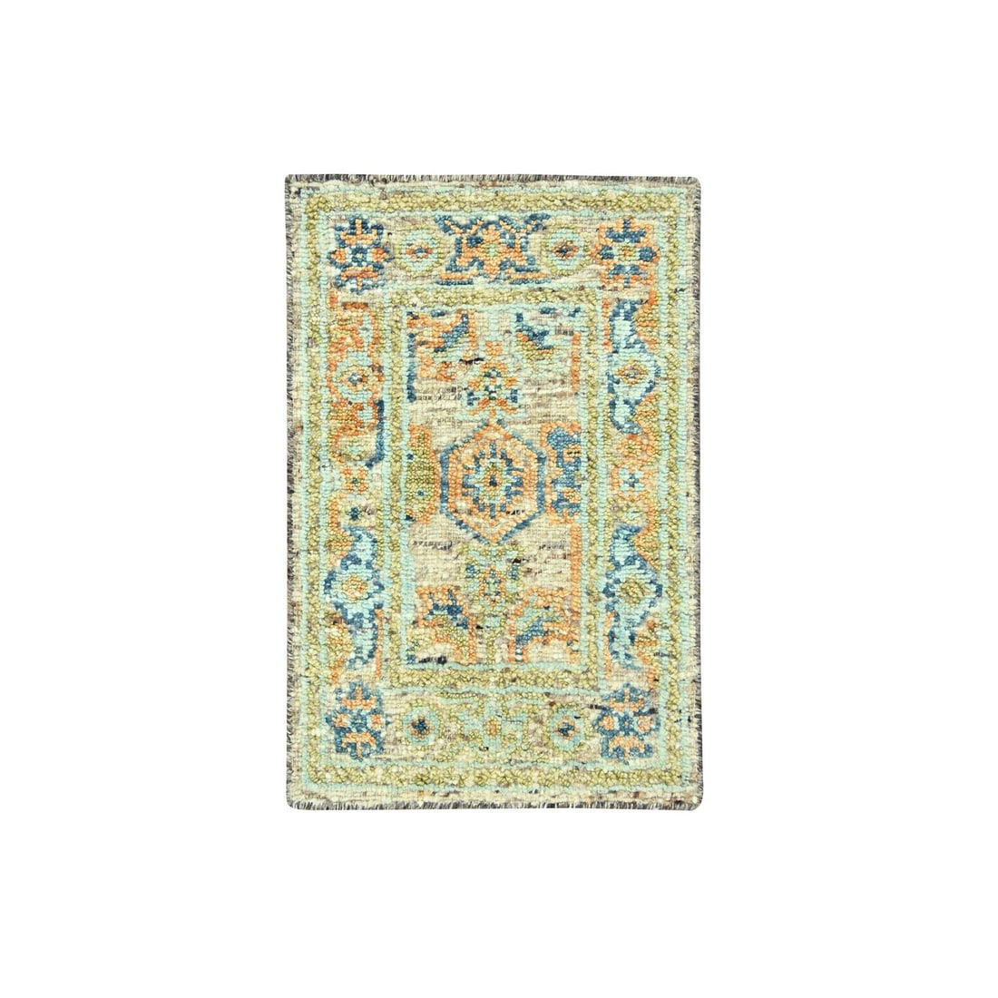 Brown Oushak Mat with Distressed Wool Hand Knotted 2'2"x3'1: Brown Oushak Mat with Distressed Wool Hand Knotted 2'2"x3'1 The Brown Oushak Mat boasts a rich, distressed look from its wool hand-knotted design, adding a unique touch to any indoor space. With its a