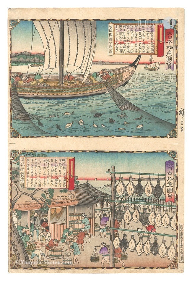 Hiroshige III 1877 Woodblock Print Wakasa Province Flatfish Oban: Hiroshige III 1877 Woodblock Print Wakasa Province Flatfish Oban Item Specifics: Artist: Hiroshige III Subject: Fishing Industry Meiji Era Life Material: Paper Style: Japanese Year Of Production: 1877
