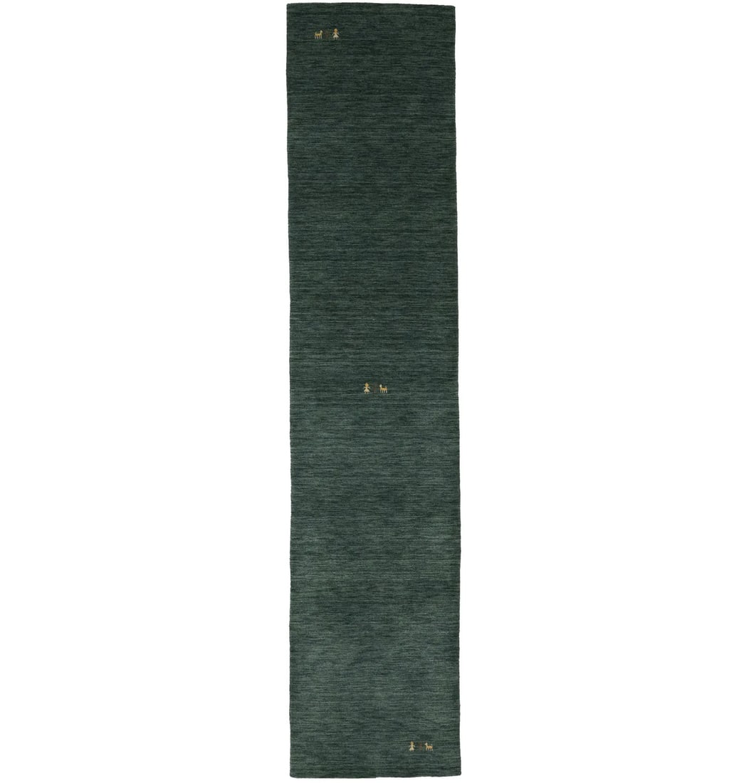 2'7 X 11'11 Pictorial Dark Green Gabbeh Modern Runner Rug Hallway Carpet 3X12 Ft Hand-Knotted: 2'7 X 11'11 Pictorial Dark Green Gabbeh Modern Runner Rug Hallway Carpet 3X12 Ft Hand-Knotted Hand-knotted in wool and cotton, this 2'7 x 11'11 dark green pictorial modern runner rug boasts a thick, h
