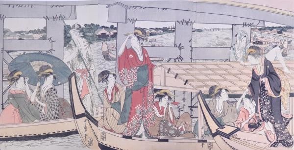 Woodblock print under Ryogoku bridge Kitagawa Utamaro Meiji 1907 Shinbi: Woodblock print under Ryogoku bridge Kitagawa Utamaro Meiji 1907 Shinbi Item Specifics: Artist: Kitagawa Utamaro Subject: Ryogoku Bridge Ukiyo-e Landscape Material: Paper Style: Japanese Size: 39 x 76