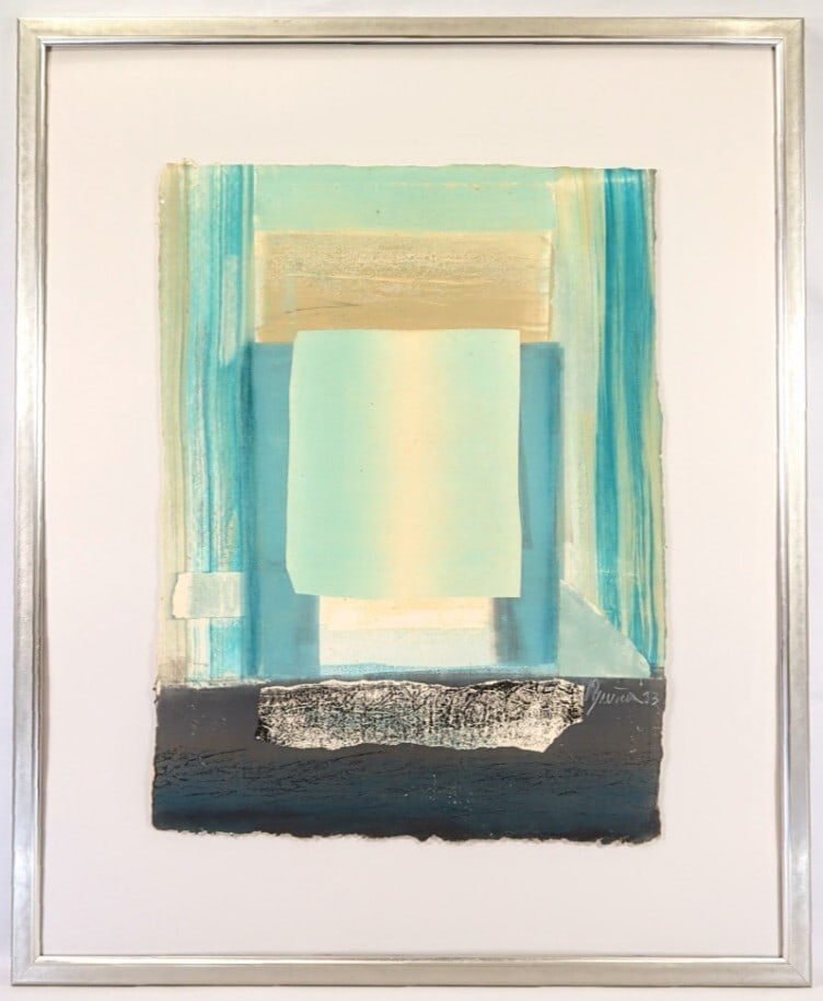 Henri Baviera Abstract Relief Signed Mixed Media French Modern Blue Art (1 of 10)