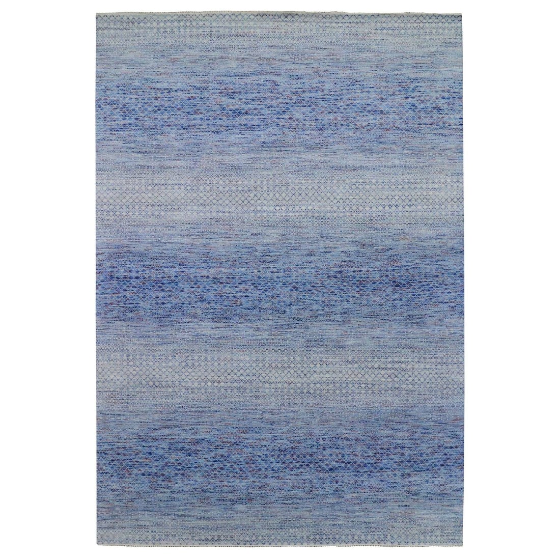 10'x14'4" Blue Pure Wool Hand Knotted Modern Chiaroscuro Collection Rug: 10'x14'4" Blue Pure Wool Hand Knotted Modern Chiaroscuro Collection Rug The 10'x14'4" Blue Pure Wool Hand Knotted Modern Chiaroscuro Collection Rug boasts a stunning blue field with intricate hand-kno