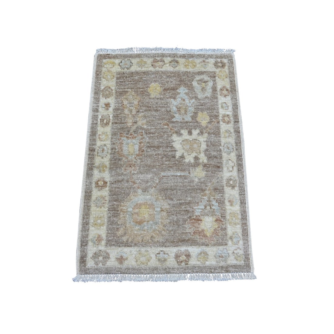 2'x3' Brown Hand Knotted Wool Afghan Angora Oushak Sample Mat Oriental Rug (1 of 6)