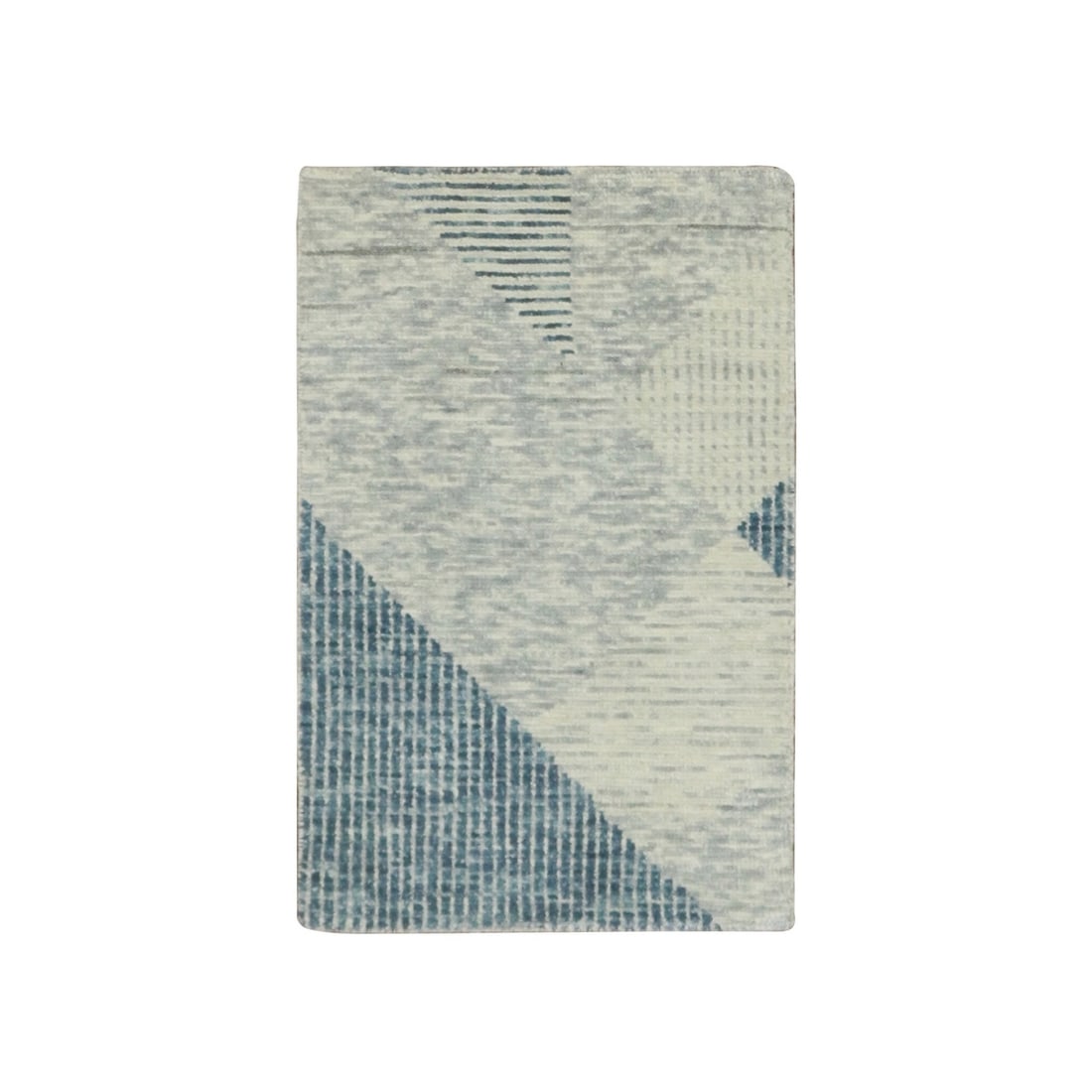 Blue Wool Hand Knotted Geometric Deco Art Mat Collection Rug (1 of 5)