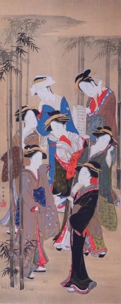 Japanese Ukiyo e Print Katsukawa Shunsho Seven Beauties Bamboo Grove 1918: Japanese Ukiyo e Print Katsukawa Shunsho Seven Beauties Bamboo Grove 1918 Item Specifics: Artist: Katsukawa Shunsho Subject: Ukiyo-e Material: Paper Style: Japanese Size: 40.5 x 16 cm Product Disclaim