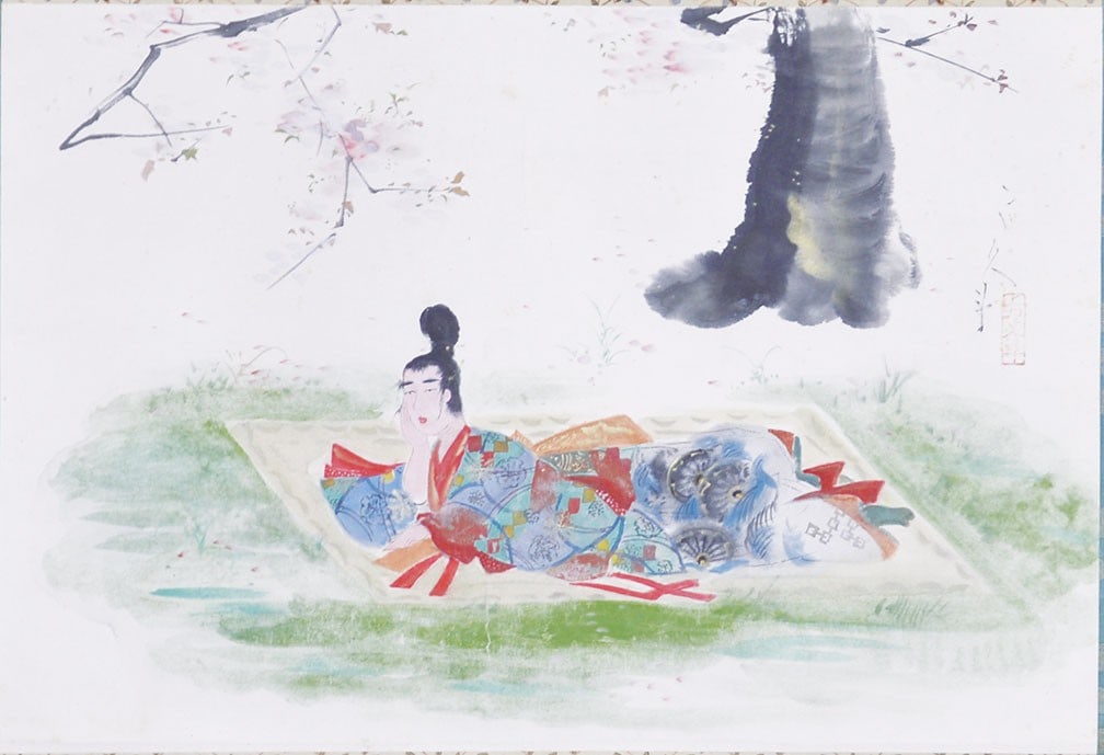 Ariwara no Narihira Cherry Blossoms Tamamura Hokuto Japanese Scroll Painting (1 of 1)