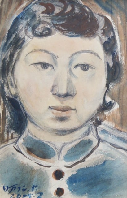 Original Chutsu Imanishi Watercolor Painting Portrait of Kuniko Framed Art (1 of 2)