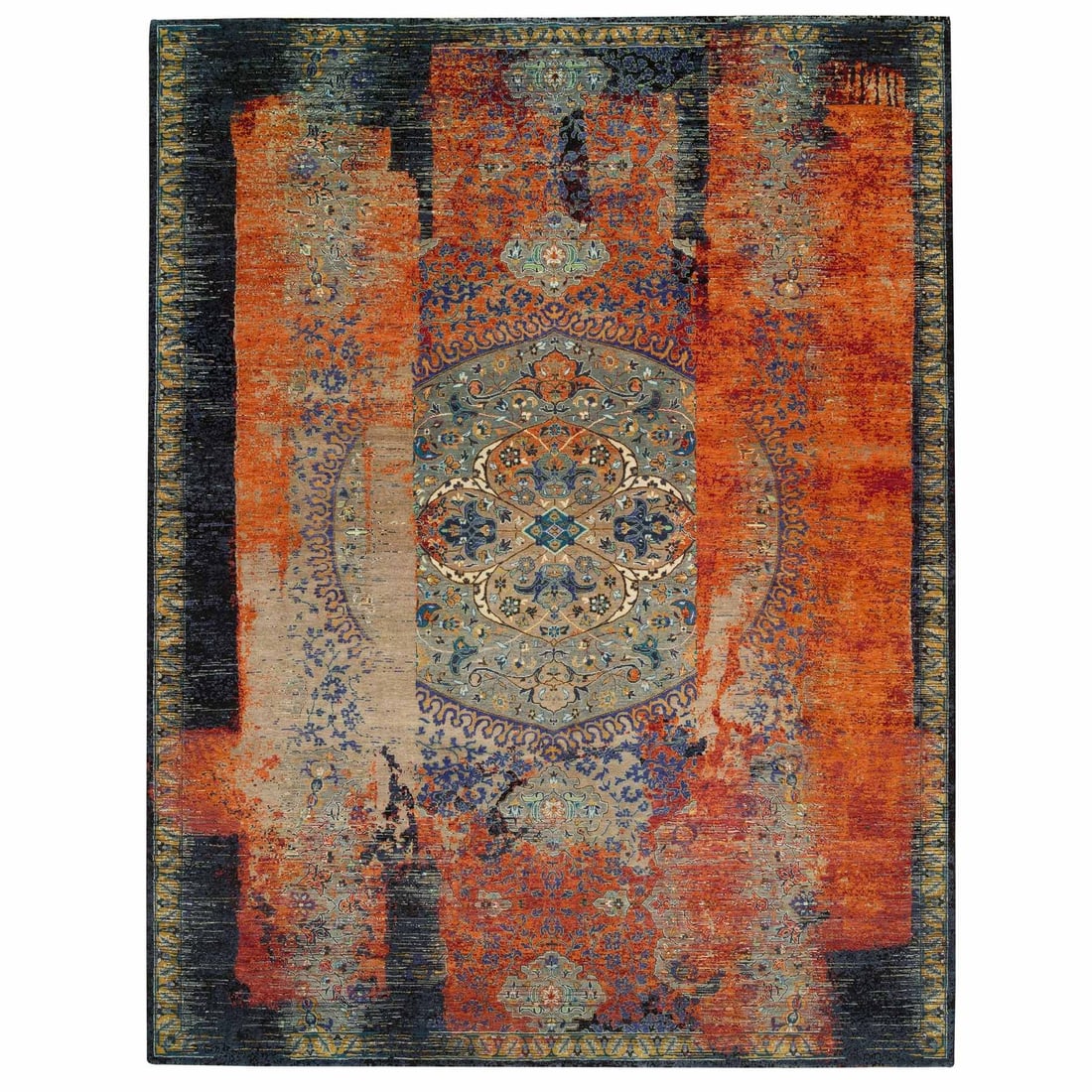 Rust Red Wool Hand Knotted Ancient Ottoman Erased Design 12'x15'1" Rug: Rust Red Wool Hand Knotted Ancient Ottoman Erased Design 12'x15'1" Rug Rust Red Wool Hand Knotted Ancient Ottoman Erased Design 12'x15'1" Rug boasts a striking red color and intricate hand-knotted wea